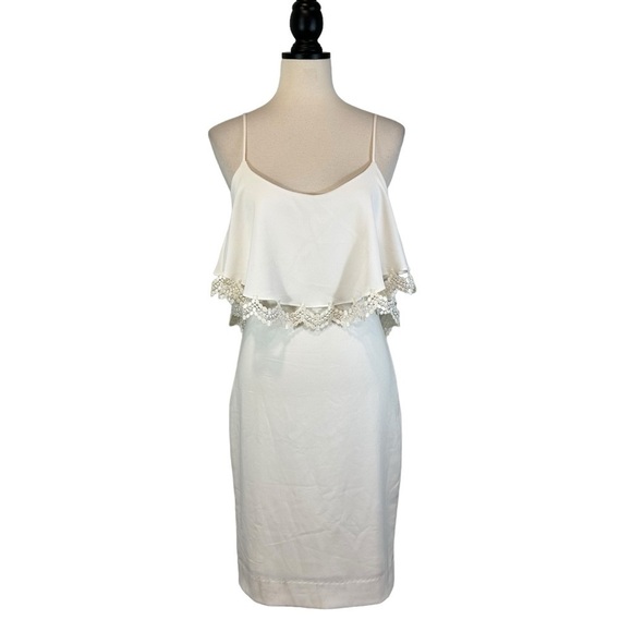 Dress the Population White Sleeveless Dress Lace Trim Overlay Size M (B31#11) - Picture 1 of 13